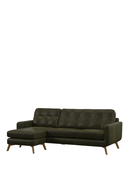 John Lewis Barbican LHF Chaise Leather Sofa, Light Leg, Demetra Green