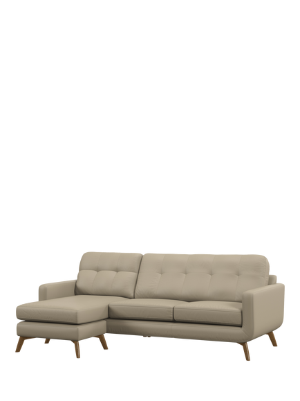 John Lewis Barbican LHF Chaise Leather Sofa, Light Leg, Matt Pearl