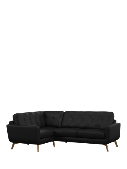 John Lewis Barbican LHF Corner End Leather Sofa, Light Leg, Matt Black