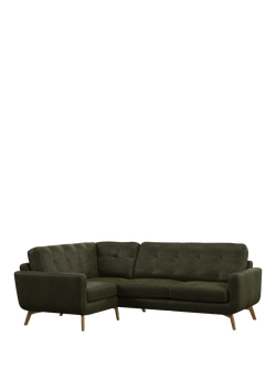 John Lewis Barbican LHF Corner End Leather Sofa, Light Leg, Demetra Green