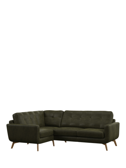 John Lewis Barbican LHF Corner End Leather Sofa, Light Leg, Demetra Green
