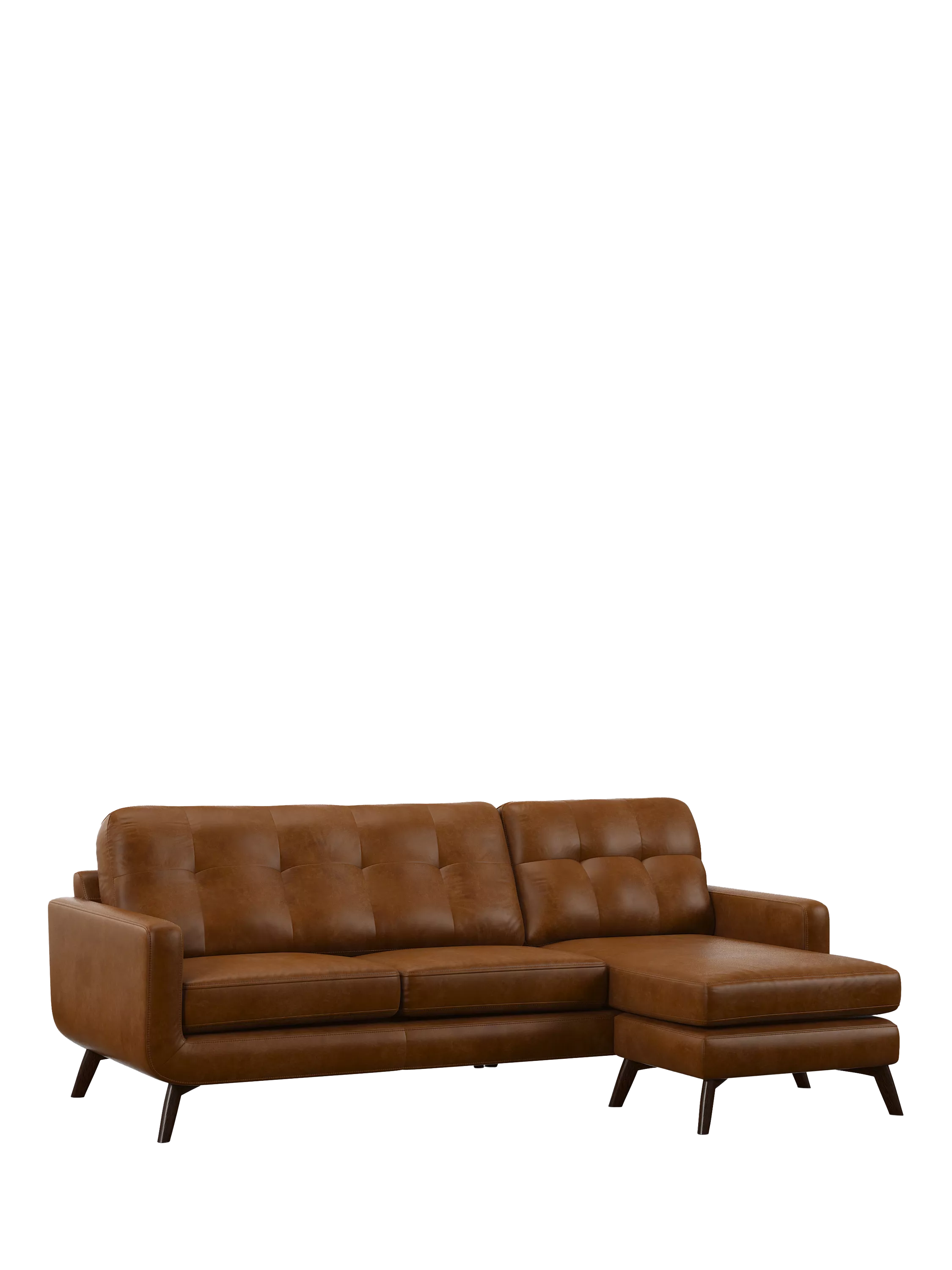 John Lewis Barbican RHF Chaise Leather Sofa Dark Leg Premium Caramel
