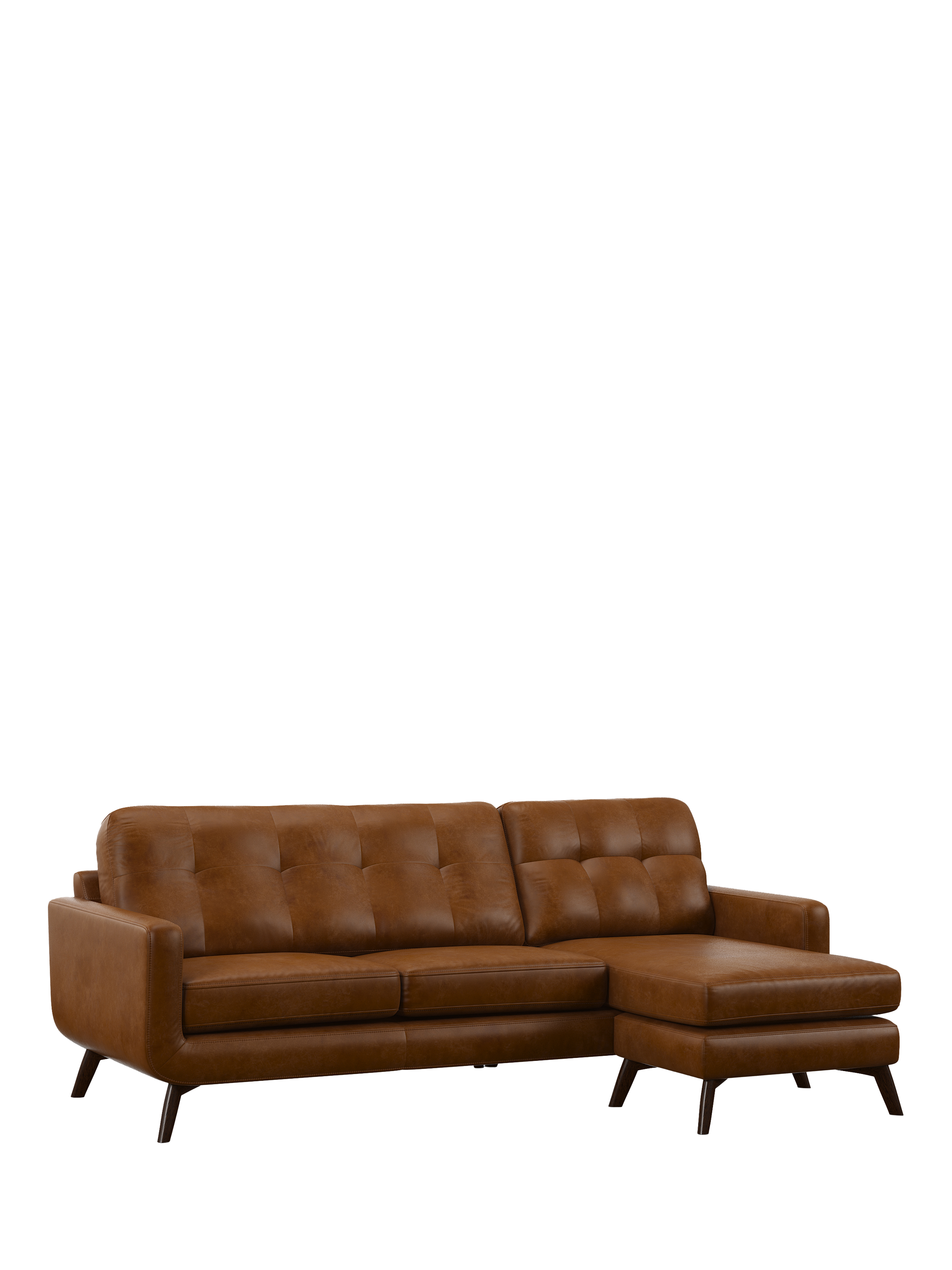 Barbican Range, John Lewis Barbican RHF Chaise Leather Sofa, Dark Leg, Premium Caramel
