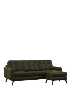 John Lewis Barbican RHF Chaise Leather Sofa, Dark Leg, Green