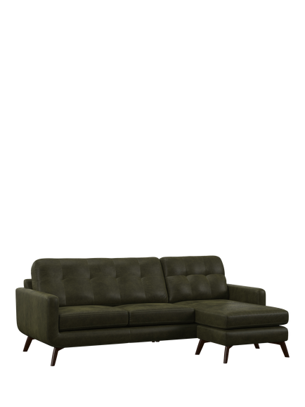 John Lewis Barbican RHF Chaise Leather Sofa, Dark Leg, Green