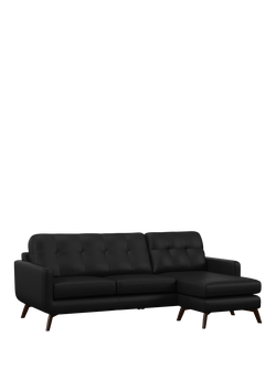 John Lewis Barbican RHF Chaise Leather Sofa, Dark Leg, Black