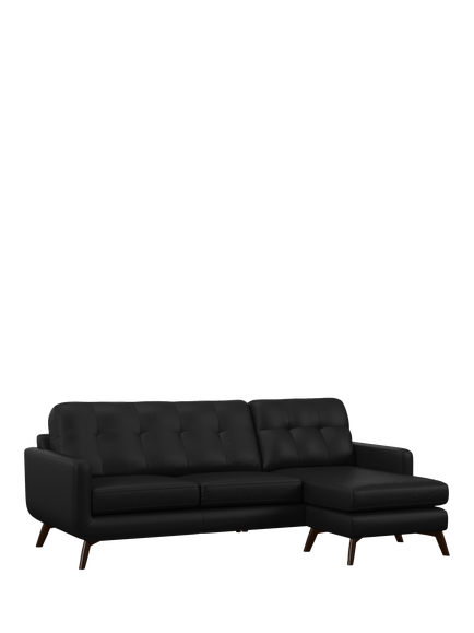 John Lewis Barbican RHF Chaise Leather Sofa, Dark Leg, Black