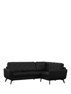 John Lewis Barbican RHF Chaise Leather Corner Sofa, Dark Leg, Black