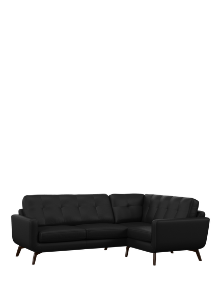 John Lewis Barbican RHF Chaise Leather Corner Sofa, Dark Leg, Black