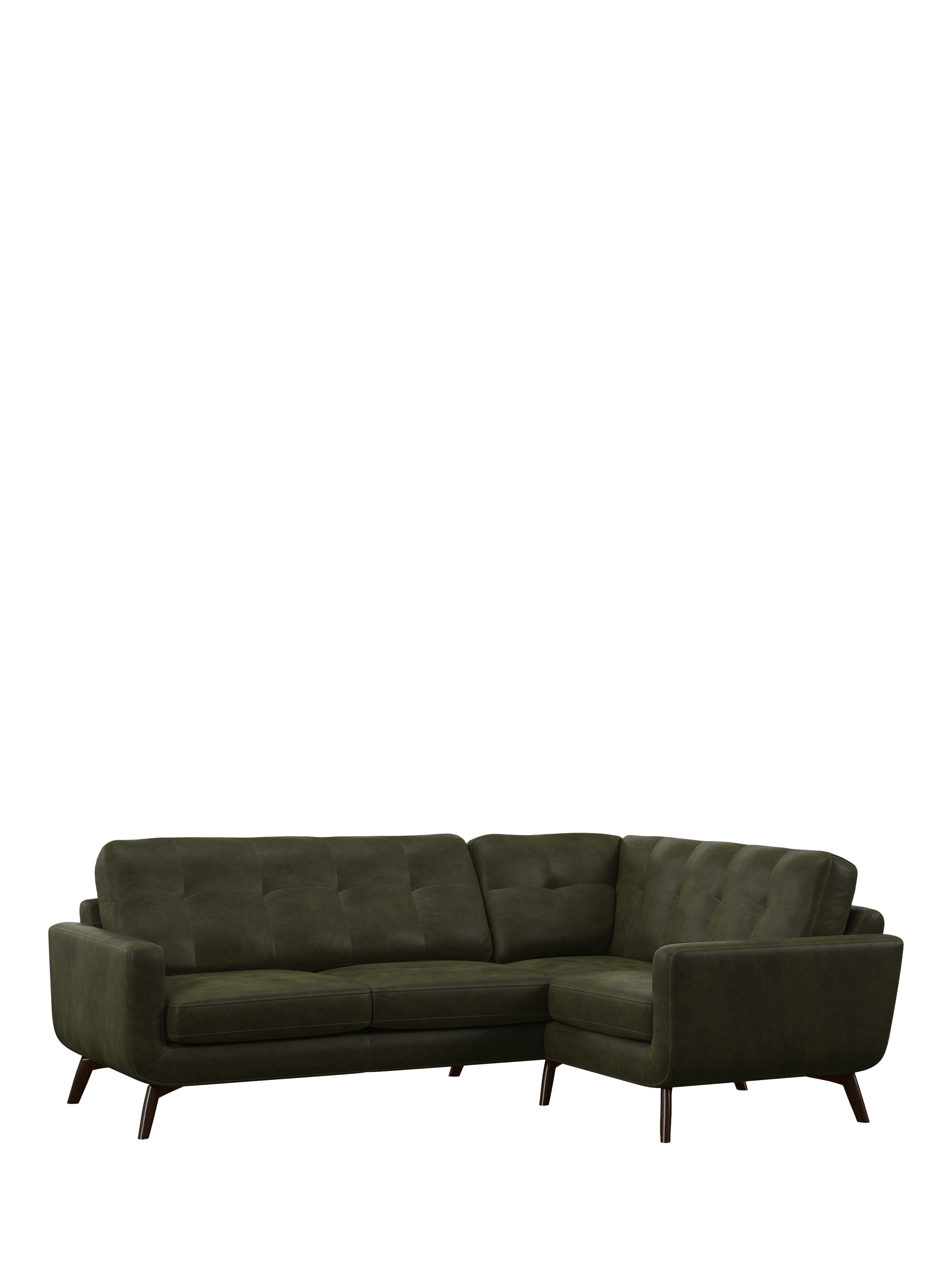 Barbican Range, John Lewis Barbican RHF Chaise Leather Corner Sofa, Dark Leg, Demetra Green