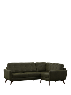 John Lewis Barbican RHF Chaise Leather Corner Sofa, Dark Leg, Green