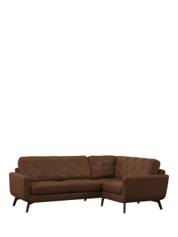 John Lewis Barbican RHF Chaise Leather Corner Sofa, Dark Leg, Toffee