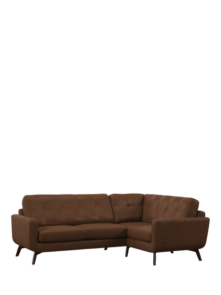 John Lewis Barbican RHF Chaise Leather Corner Sofa, Dark Leg, Toffee