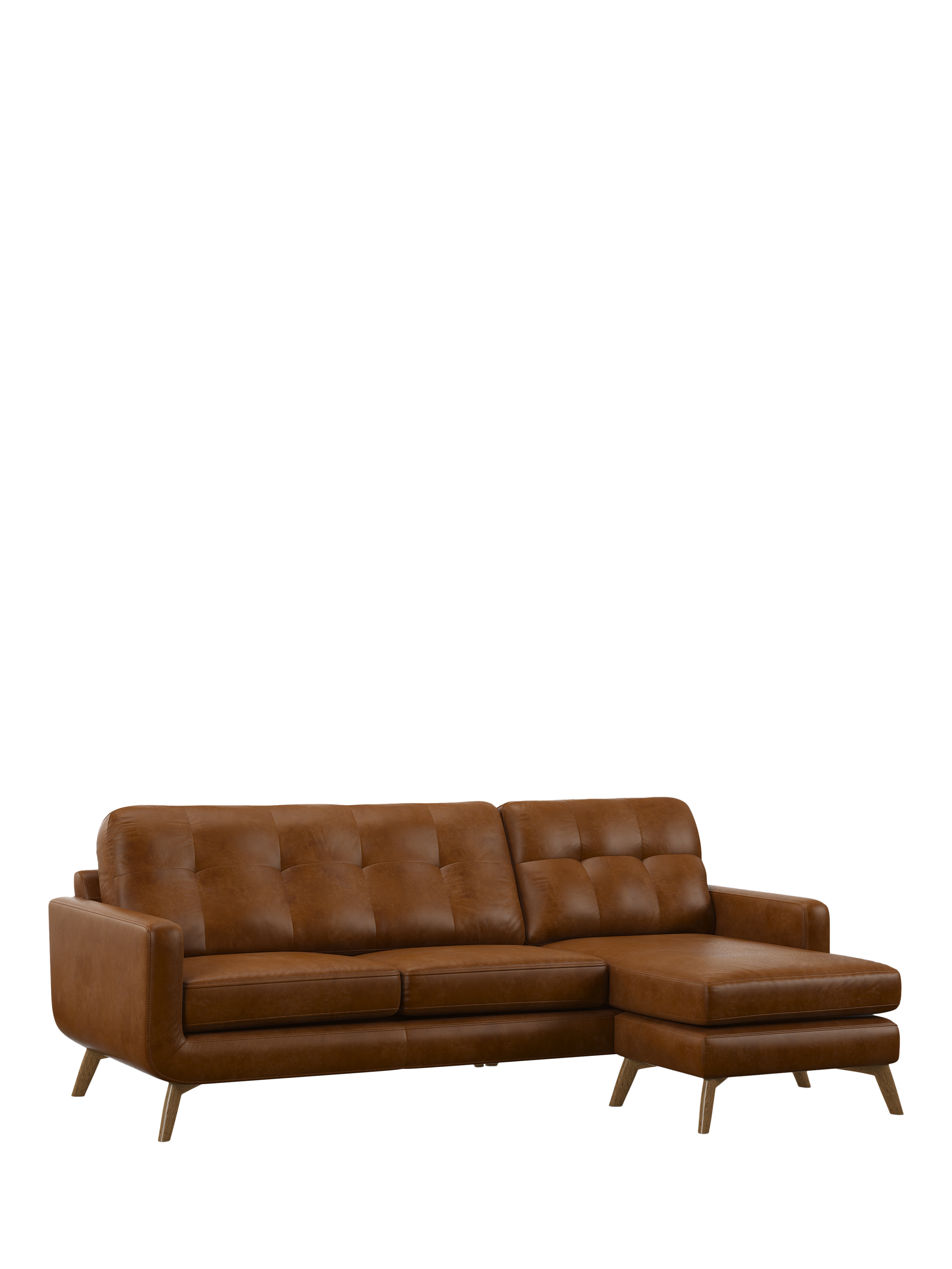 Barbican Range, John Lewis Barbican RHF Chaise Leather Sofa, Light Leg, Premium Caramel