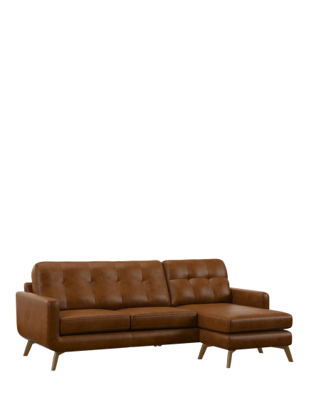 John Lewis Barbican RHF Chaise Leather Sofa, Light Leg, Premium Caramel