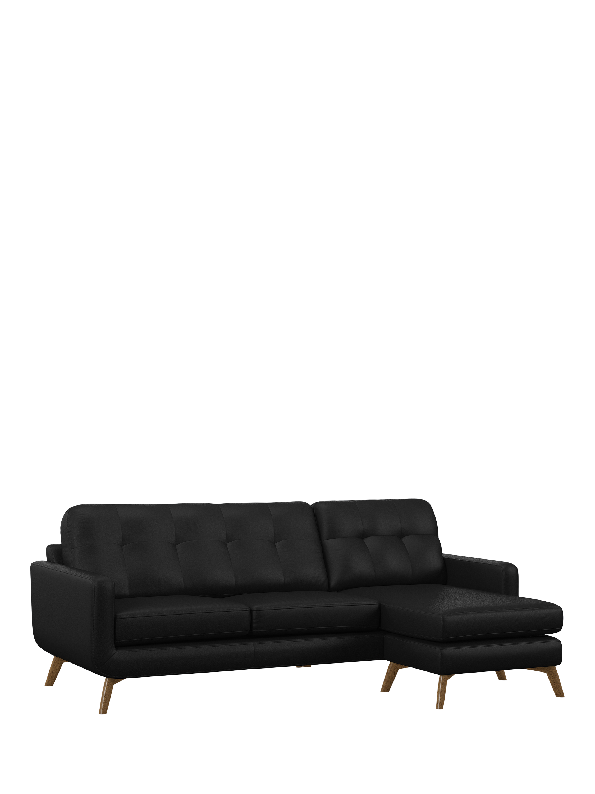 Barbican Range, John Lewis Barbican RHF Chaise Leather Sofa, Light Leg, Matt Black