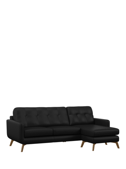 John Lewis Barbican RHF Chaise Leather Sofa, Light Leg, Matt Black