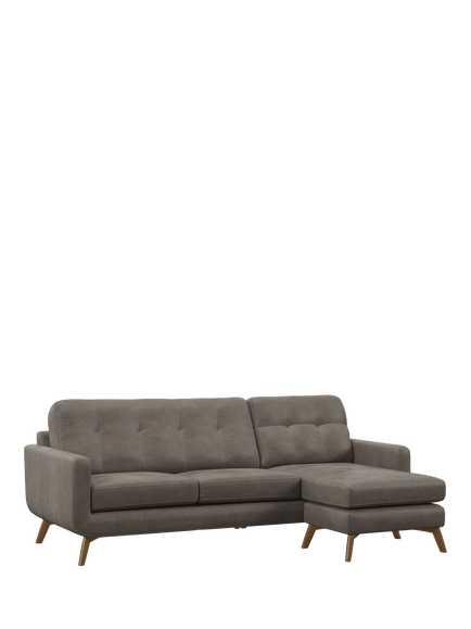 John Lewis Barbican RHF Chaise Leather Sofa, Light Leg, Demetra Grey