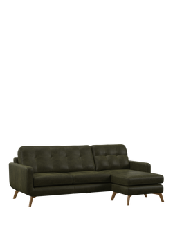 John Lewis Barbican RHF Chaise Leather Sofa, Light Leg, Demetra Green