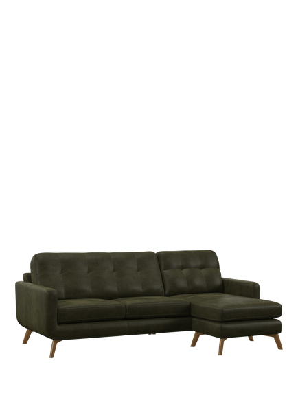 John Lewis Barbican RHF Chaise Leather Sofa, Light Leg, Demetra Green