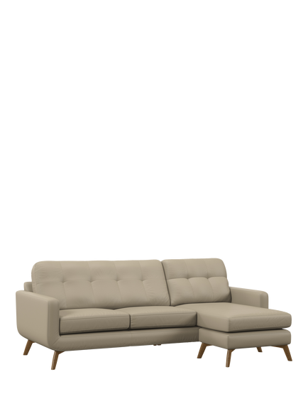 John Lewis Barbican RHF Chaise Leather Sofa, Light Leg, Matt Pearl