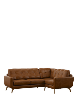 John Lewis Barbican RHF Corner End Leather Sofa, Light Leg, Premium Caramel