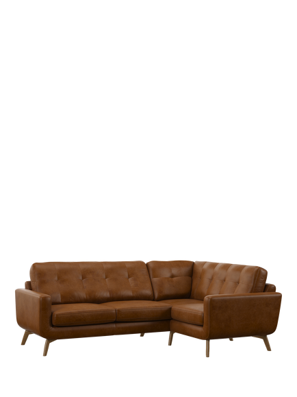 John Lewis Barbican RHF Corner End Leather Sofa, Light Leg, Premium Caramel