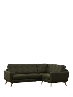 John Lewis Barbican RHF Corner End Leather Sofa, Light Leg, Demetra Green