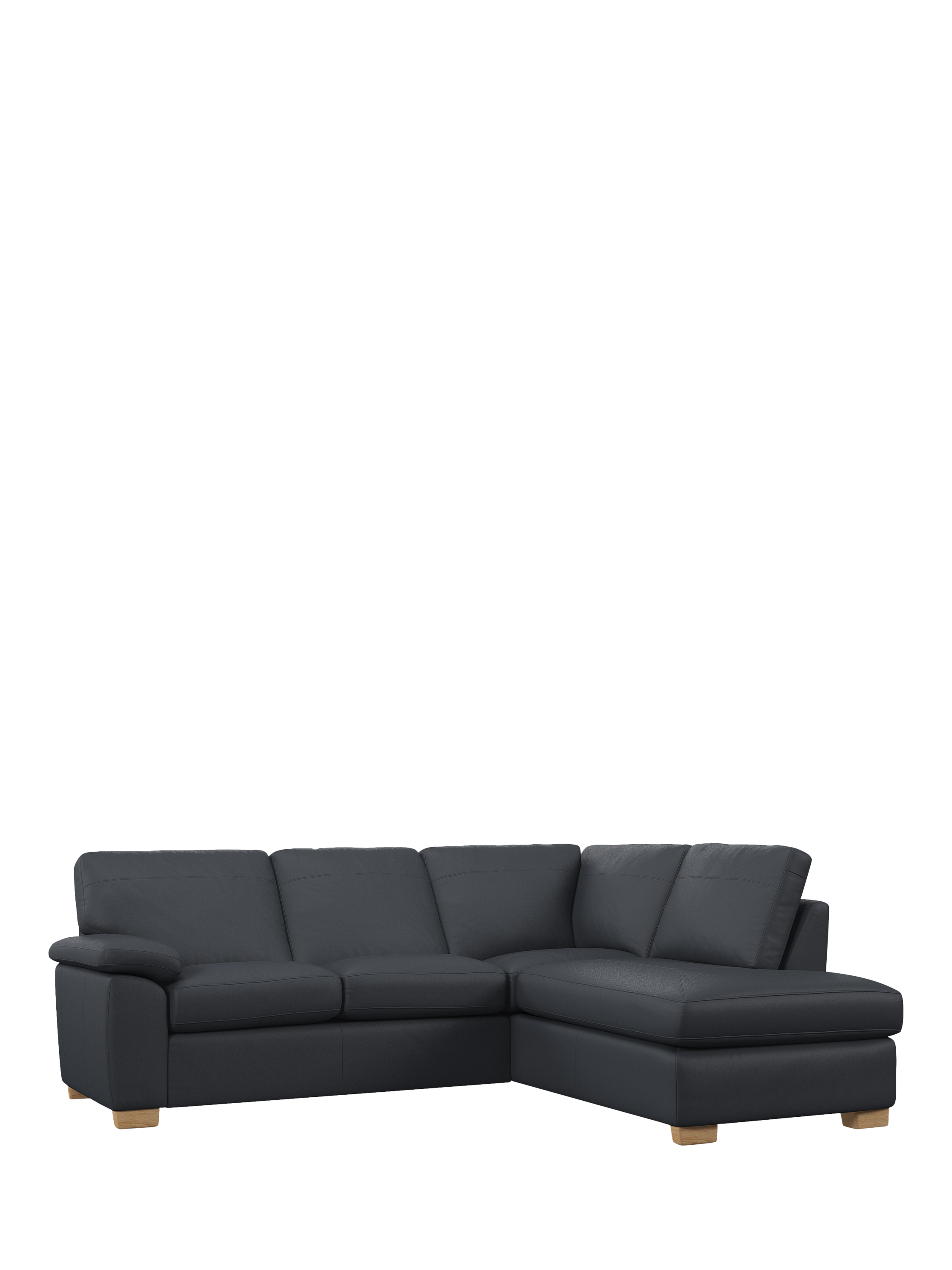 Camden Range, John Lewis Camden RHF Chaise Corner Leather Sofa, Light Leg, Matt Navy