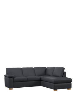 John Lewis Camden RHF Chaise Corner Leather Sofa, Light Leg, Matt Navy