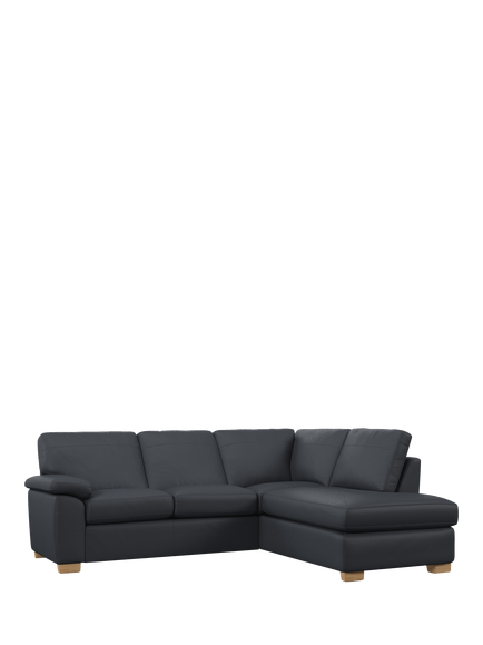 John Lewis Camden RHF Chaise Corner Leather Sofa, Light Leg, Matt Navy