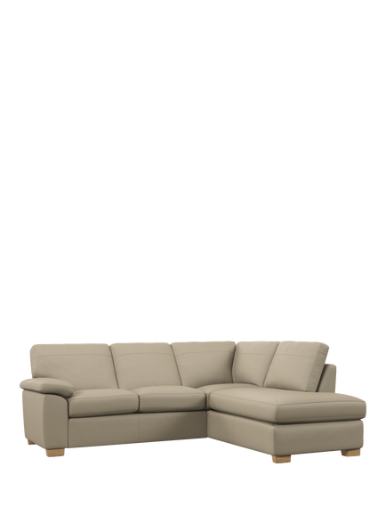 John Lewis Camden RHF Chaise Corner Leather Sofa, Light Leg, Matt Pearl