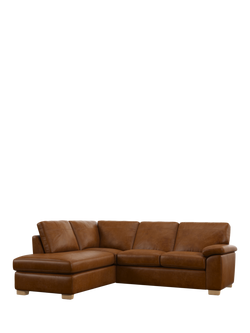 John Lewis Camden LHF Chaise Corner Leather Sofa, Light Leg, Premium Caramel