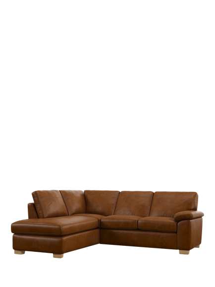 John Lewis Camden LHF Chaise Corner Leather Sofa, Light Leg, Premium Caramel