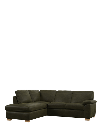 John Lewis Camden LHF Chaise Corner Leather Sofa, Light Leg, Demetra Green