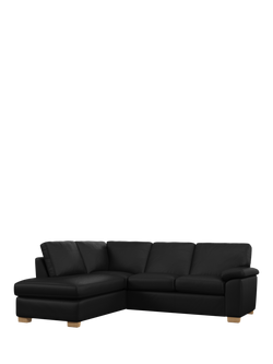John Lewis Camden LHF Chaise Corner Leather Sofa, Light Leg, Matt Black