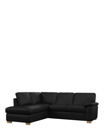John Lewis Camden LHF Chaise Corner Leather Sofa, Light Leg, Matt Black
