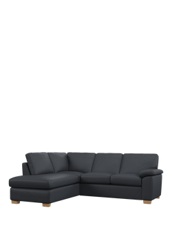John Lewis Camden LHF Chaise Corner Leather Sofa, Light Leg, Matt Navy