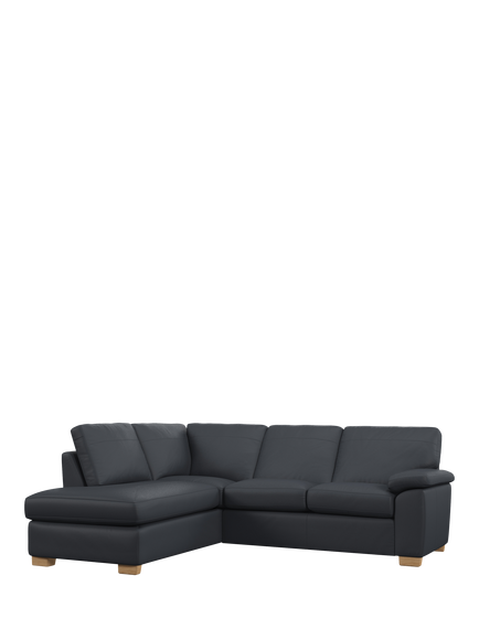 John Lewis Camden LHF Chaise Corner Leather Sofa, Light Leg, Matt Navy