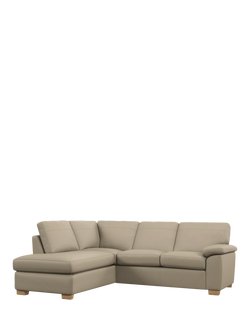 John Lewis Camden LHF Chaise Corner Leather Sofa, Light Leg, Matt Pearl