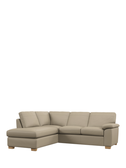 John Lewis Camden LHF Chaise Corner Leather Sofa, Light Leg, Matt Pearl