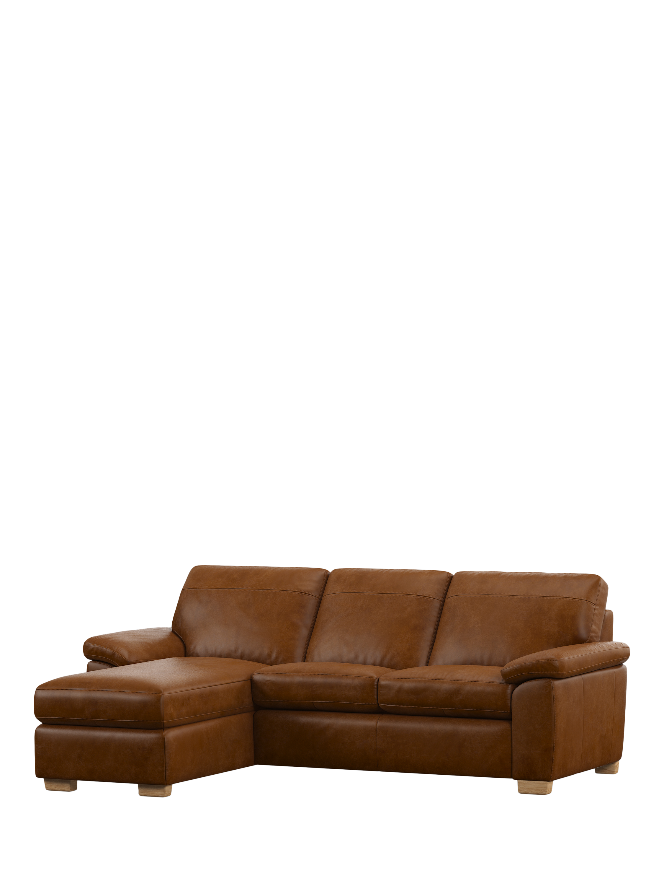 Camden Range, John Lewis Camden LHF Chaise Leather Sofa Bed, Light Leg, Premium Caramel
