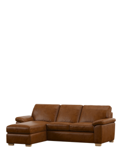 John Lewis Camden LHF Chaise Leather Sofa Bed, Light Leg, Premium Caramel