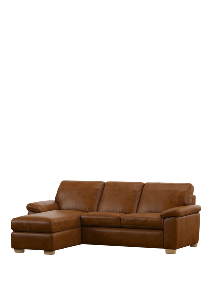 John Lewis Camden LHF Chaise Leather Sofa Bed, Light Leg, Premium Caramel
