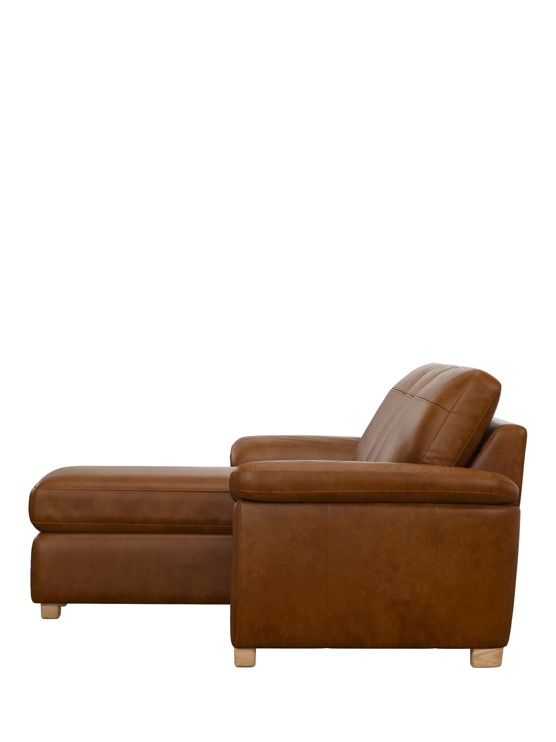 John Lewis Camden LHF Chaise Leather Sofa Bed Light Leg Premium Caramel