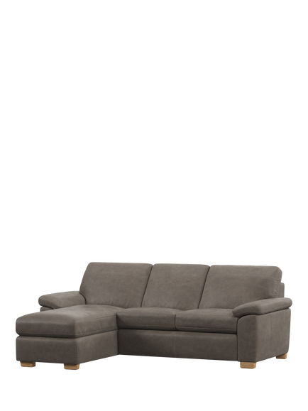 John Lewis Camden LHF Chaise Leather Sofa Bed, Light Leg, Demetra Grey