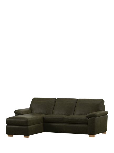 John Lewis Camden LHF Chaise Leather Sofa Bed, Light Leg, Demetra Green