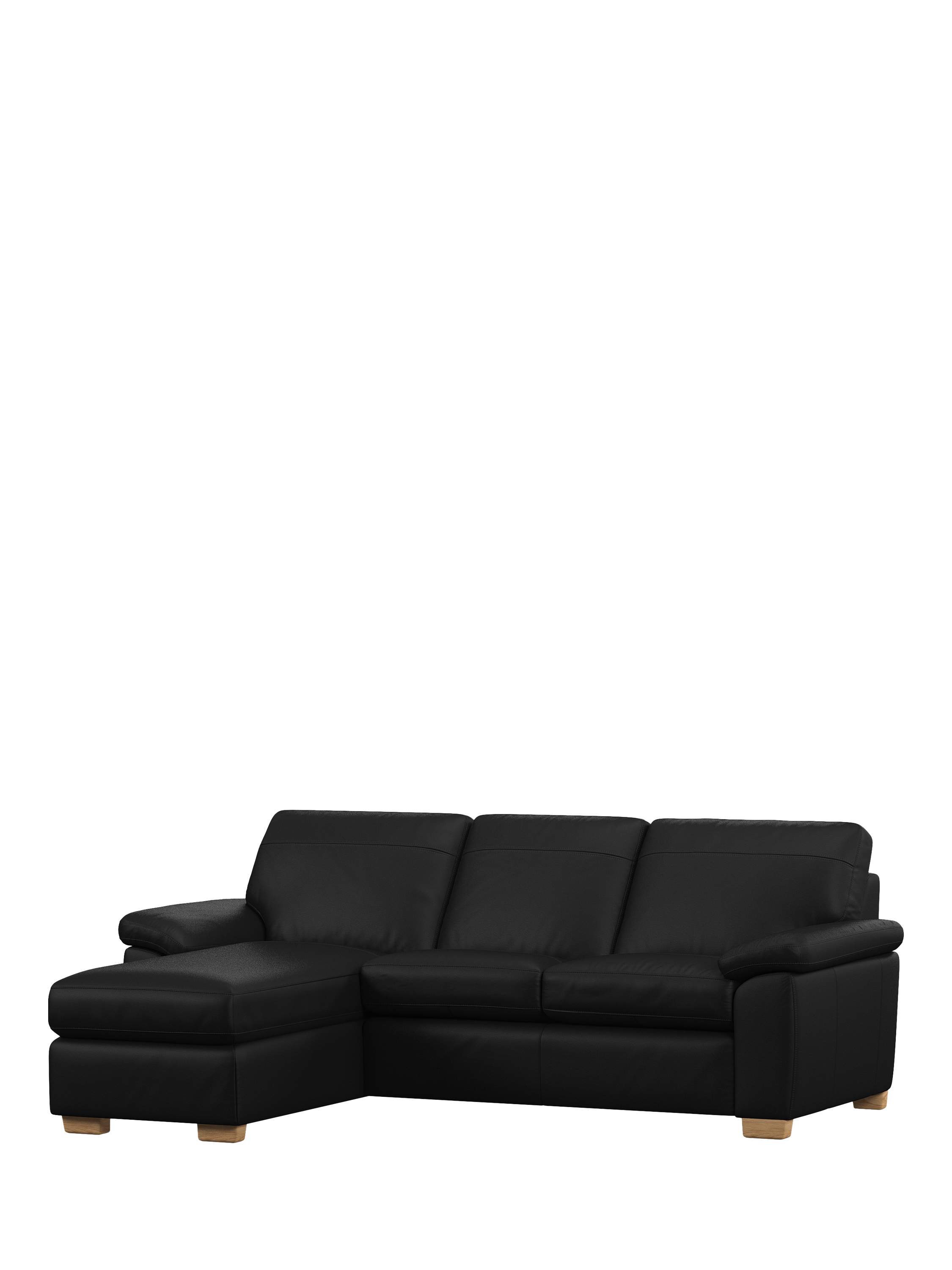 Camden Range, John Lewis Camden LHF Chaise Leather Sofa Bed, Light Leg, Matt Black