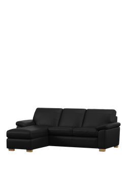 John Lewis Camden LHF Chaise Leather Sofa Bed, Light Leg, Matt Black