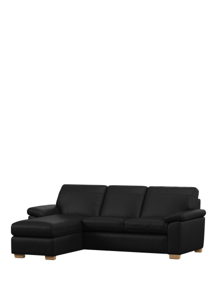 John Lewis Camden LHF Chaise Leather Sofa Bed, Light Leg, Matt Black